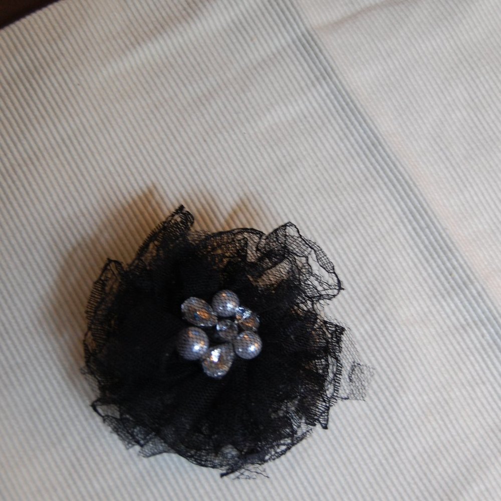 Black Netting Hairclip and/or Pin W/Pearly Beads in The Center